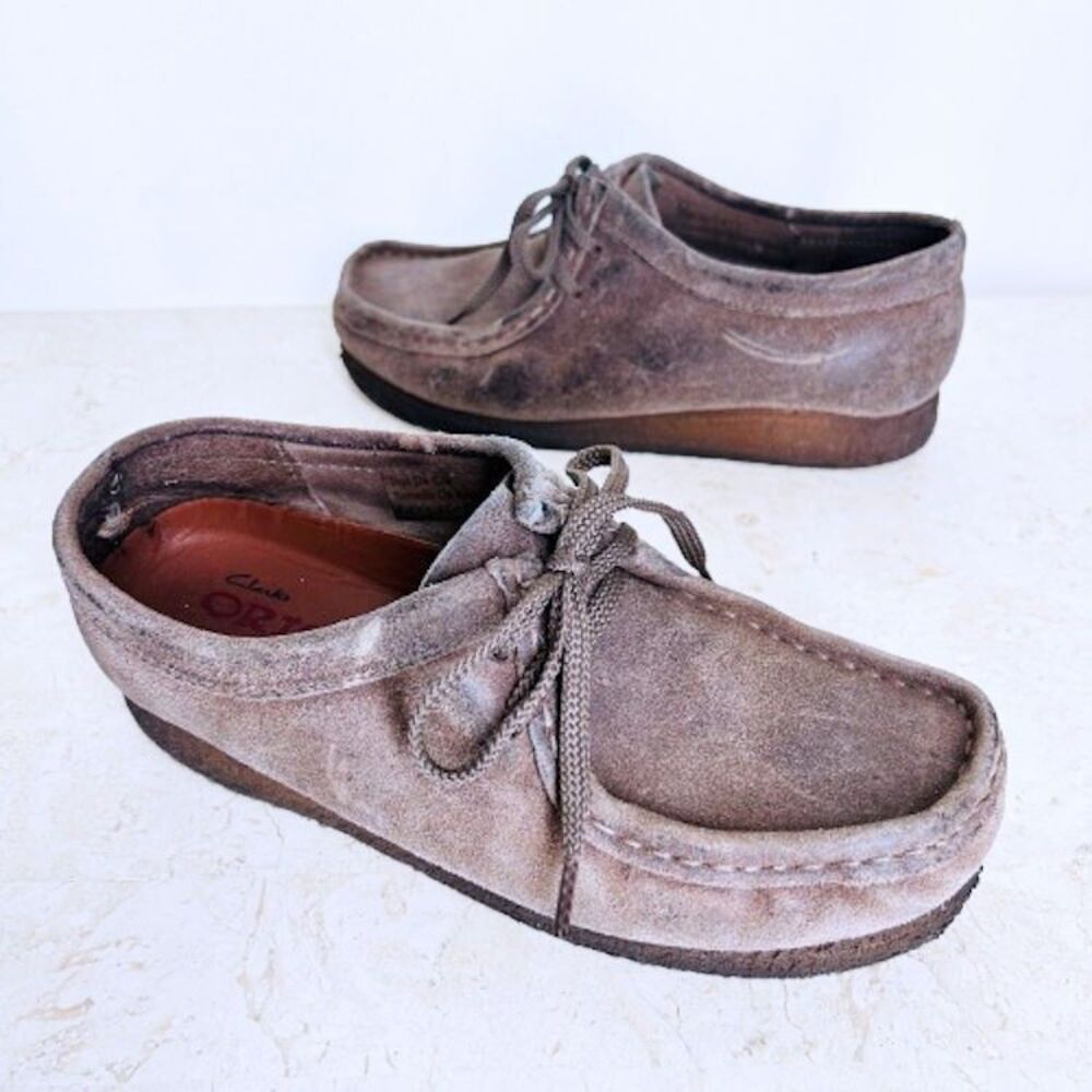 Clarks Wallabee Chukka Boots Womens 7 M Gray Suede Leather Shoes Distressed